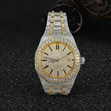 Iced Out Audemars Piguet Watch Moissanite Diamond 41mm Round Dial Two Tone