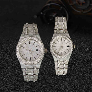 Audemars Piguet Watch Couple Iced Out Moissanite Diamond Bust Down Hip Hop