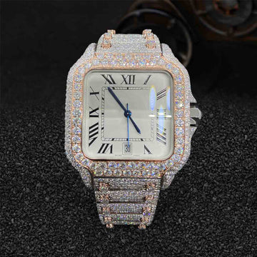 White Dial Moissanite Diamond Iced Out Watch Santos Cartier Hip Hop Jewelry Unisex