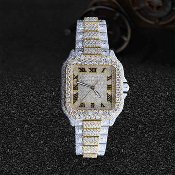Hip Hop Bling Iced Out Watch for Men Moissanite Diamond Gold Bust Down Jewelry