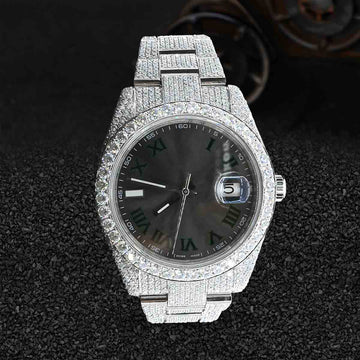 Rolex Watch for Men Moissanite Iced Out Datejust 41mm Roman Slate Dial Bust Down Hip Hop