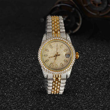 Iced Out Rolex Watch for Women Moissanite Diamond 32mm Dial Bust Down Wristwatch