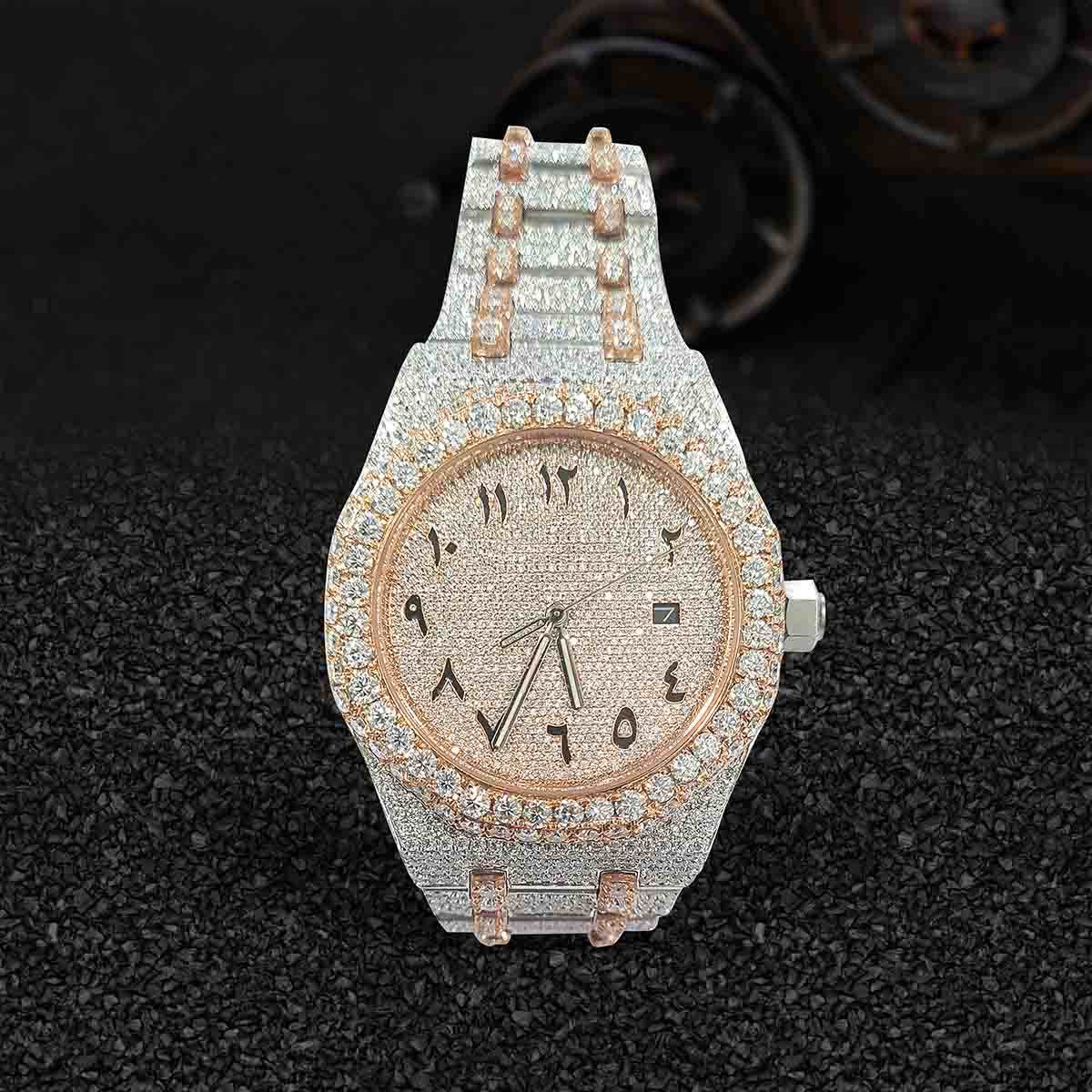 Moissanite Iced Out Audemars Piguet Watch for Women Arabic 41mm Rose Gold