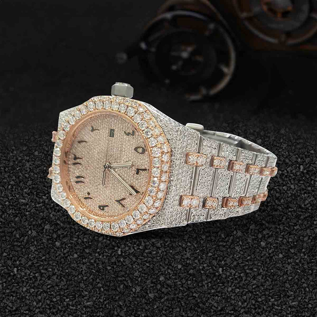 Moissanite Iced Out Audemars Piguet Watch for Women Arabic 41mm Rose Gold