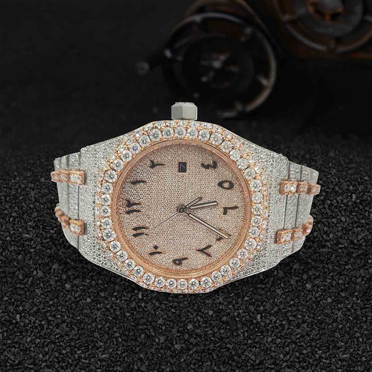 Moissanite Iced Out Audemars Piguet Watch for Women Arabic 41mm Rose Gold