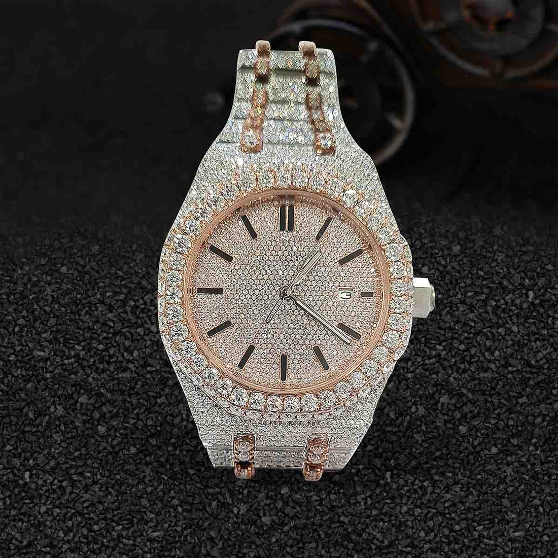 Iced Out Audemars Piguet Watch for Women VVS1 Moissanite Rose Gold Finish Two Tone