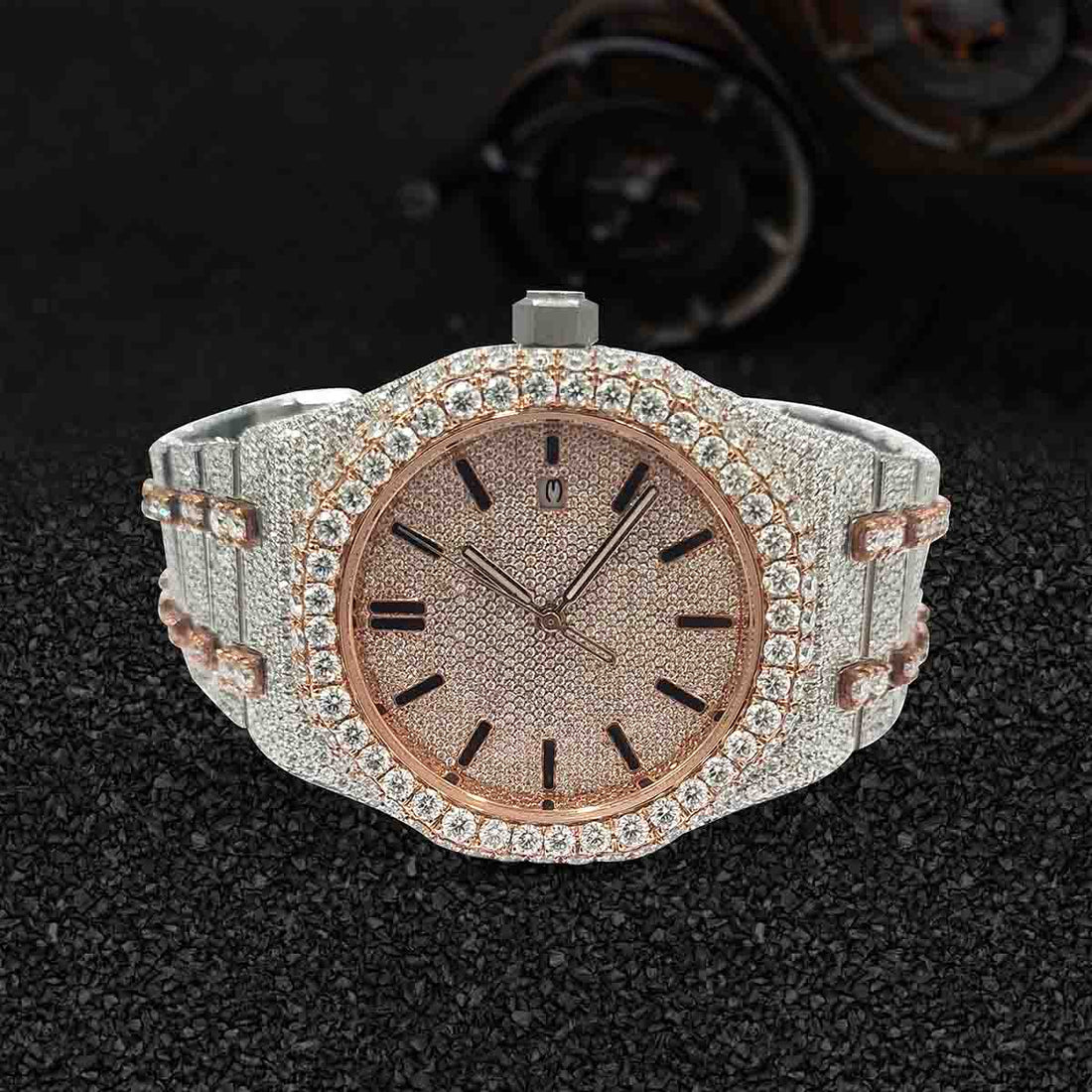 Iced Out Audemars Piguet Watch for Women VVS1 Moissanite Rose Gold Finish Two Tone