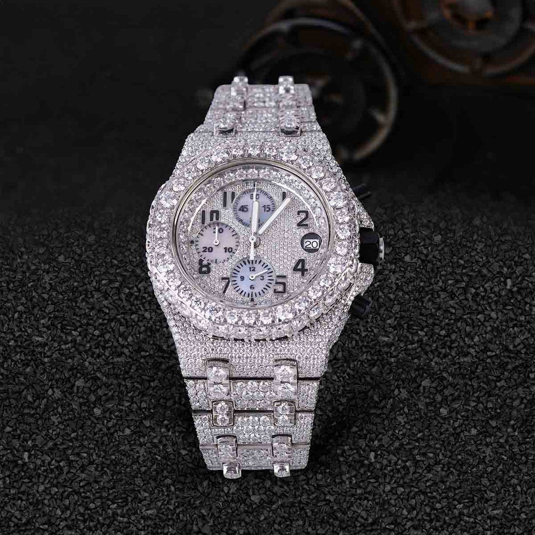 Iced Out Watch for Men Selfwinding Chronograph VVS1 Moissanite Bust Down