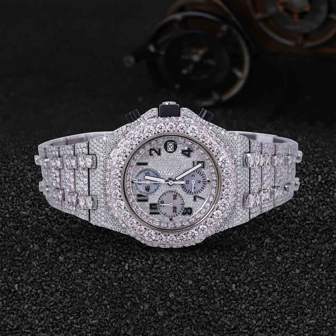 Iced Out Watch for Men Selfwinding Chronograph VVS1 Moissanite Bust Down