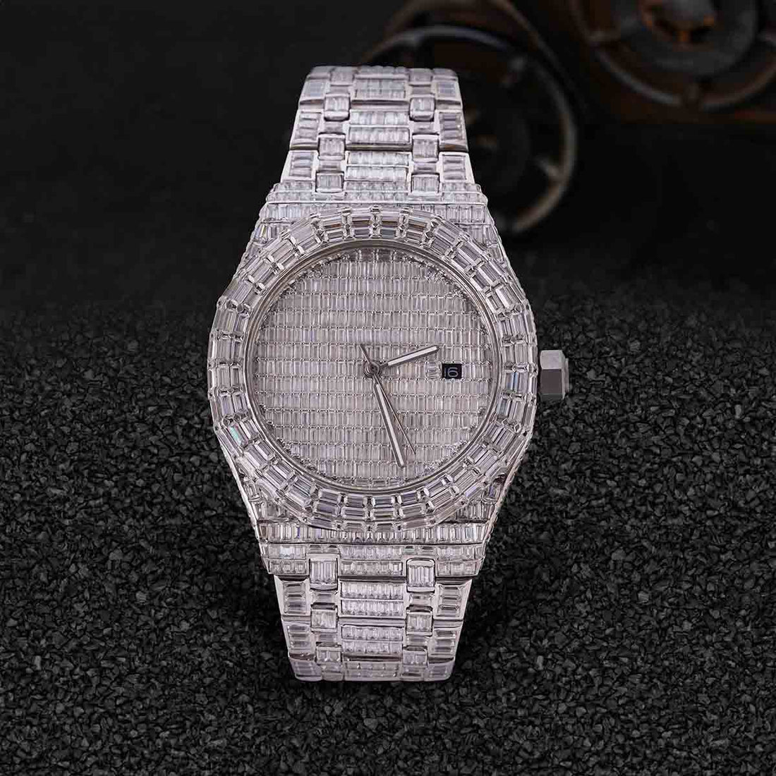 Audemars Piguet Iced Out Watch Baguette Cut Moissanite Diamond Bust Down Hip Hop