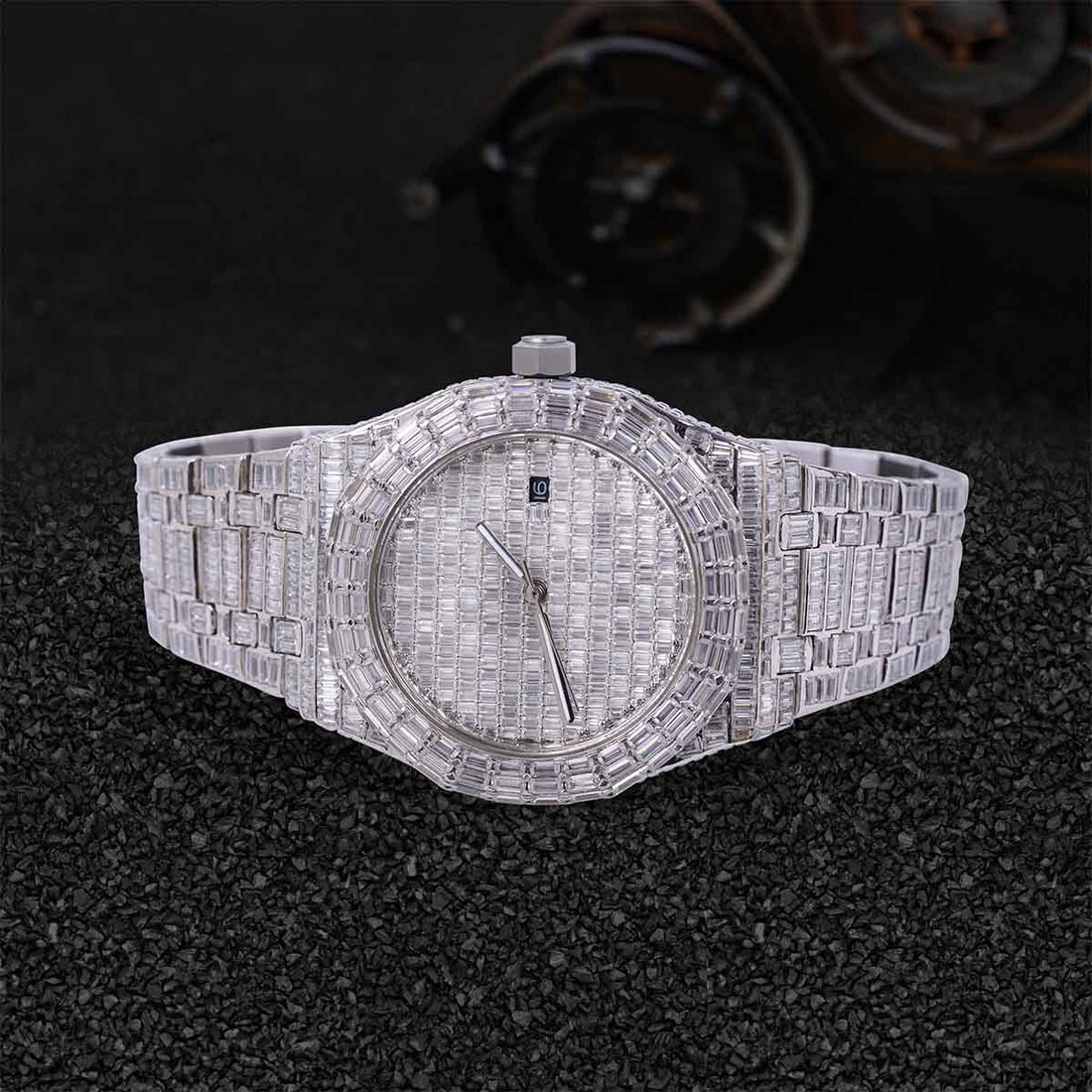 Audemars Piguet Iced Out Watch Baguette Cut Moissanite Diamond Bust Down Hip Hop