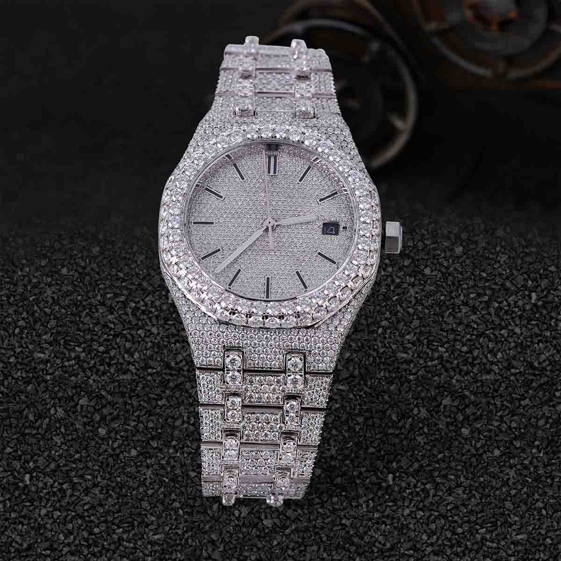 Moissanite Iced Out Audemars Piguet Watch for Women 36mm Round Dial Bust Down Hip Hop