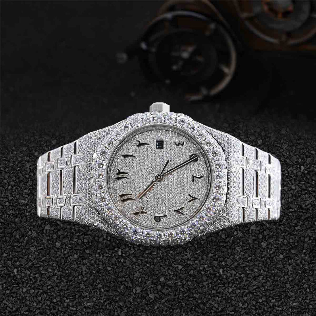 Audemars Piguet Watch Royal Oak Iced Out Moissanite 41mm Arabic Dial Bust Down Hip Hop
