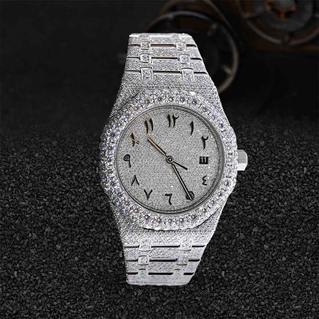 Audemars Piguet Watch Royal Oak Iced Out Moissanite 41mm Arabic Dial Bust Down Hip Hop