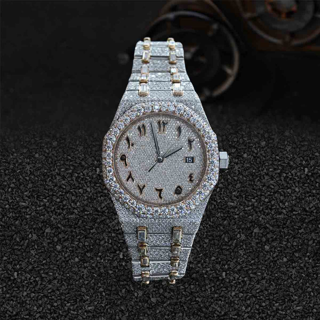 Iced Out Audemars Piguet Watch Moissanite Arabic Dial Rose Gold Bust Down Bling Hip Hop