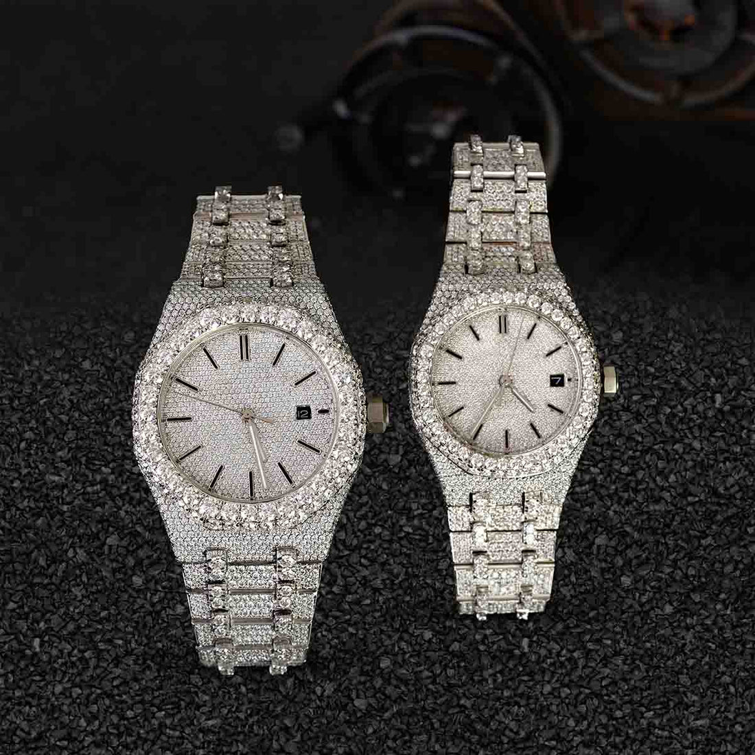 Audemars Piguet Watch Couple Iced Out Moissanite Diamond Bust Down Hip Hop