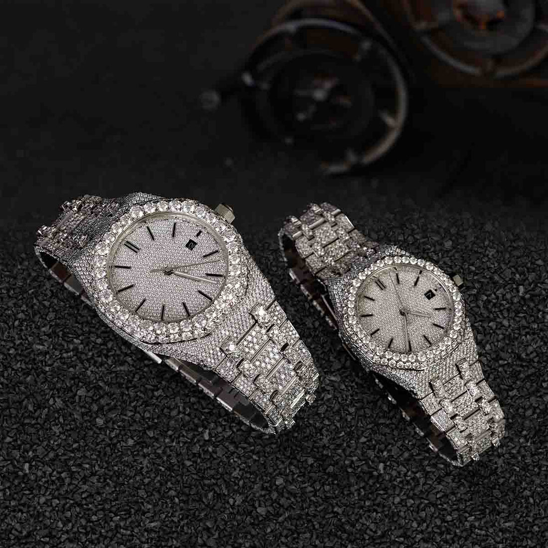 Audemars Piguet Watch Couple Iced Out Moissanite Diamond Bust Down Hip Hop