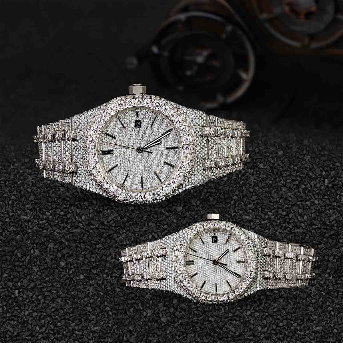 Audemars Piguet Watch Couple Iced Out Moissanite Diamond Bust Down Hip Hop