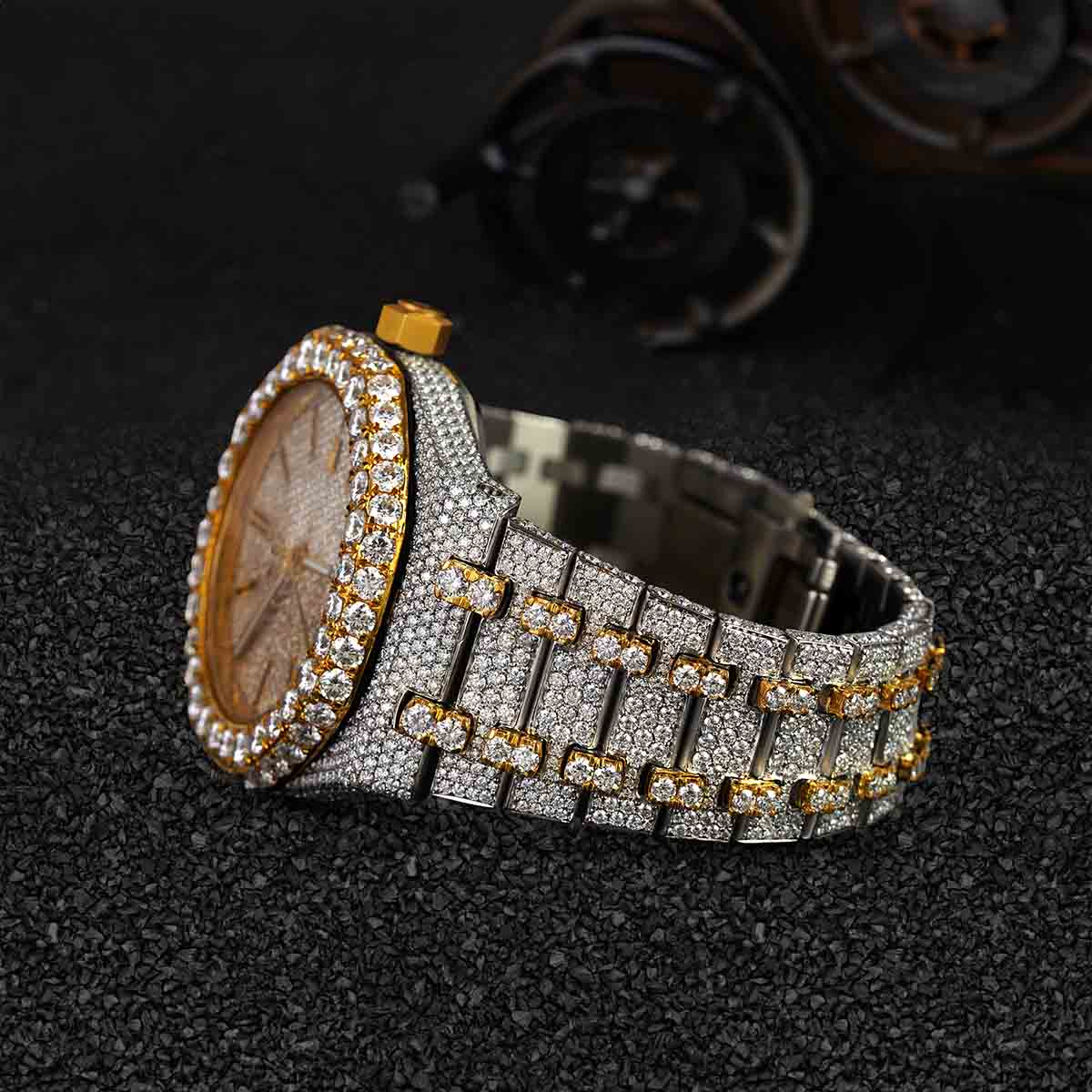 Audemars Piguet Watch Couple Iced Out Moissanite Diamond Gold Bust Down Hip Hop