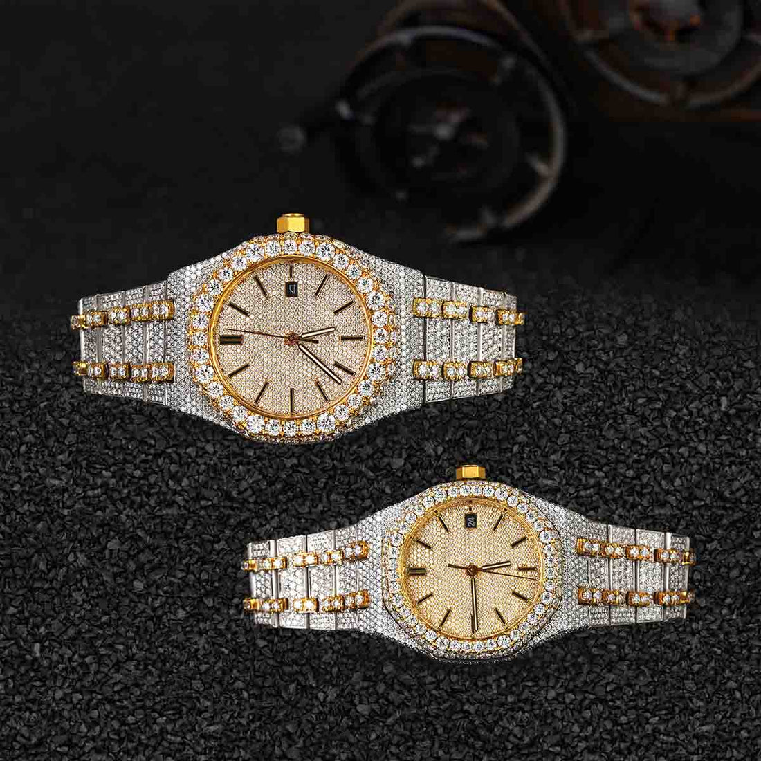 Audemars Piguet Watch Couple Iced Out Moissanite Diamond Gold Bust Down Hip Hop