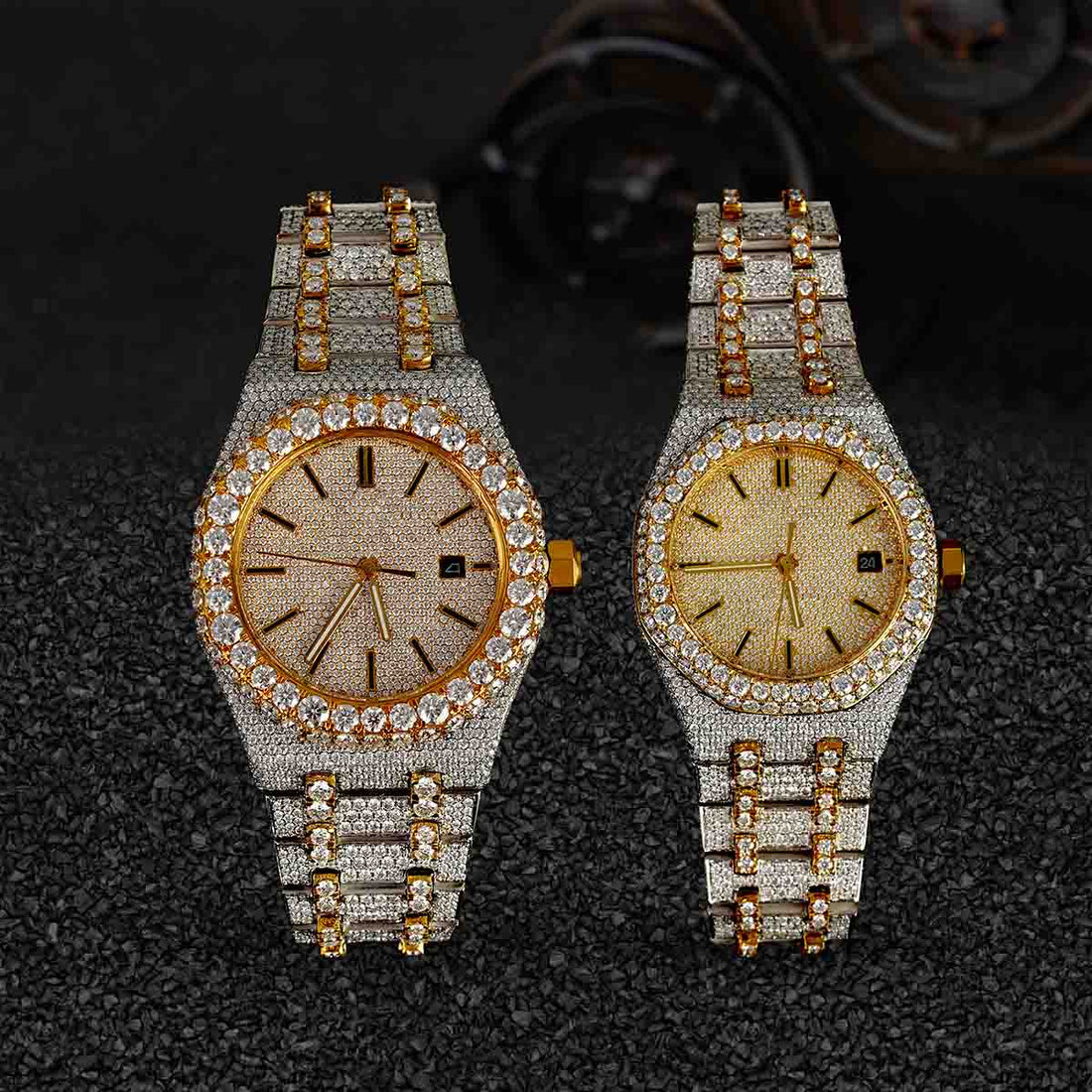 Audemars Piguet Watch Couple Iced Out Moissanite Diamond Gold Bust Down Hip Hop