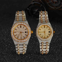 Iced Out Couple Watches VVS1 Moissanites Two Tone 14k Gold Finish
