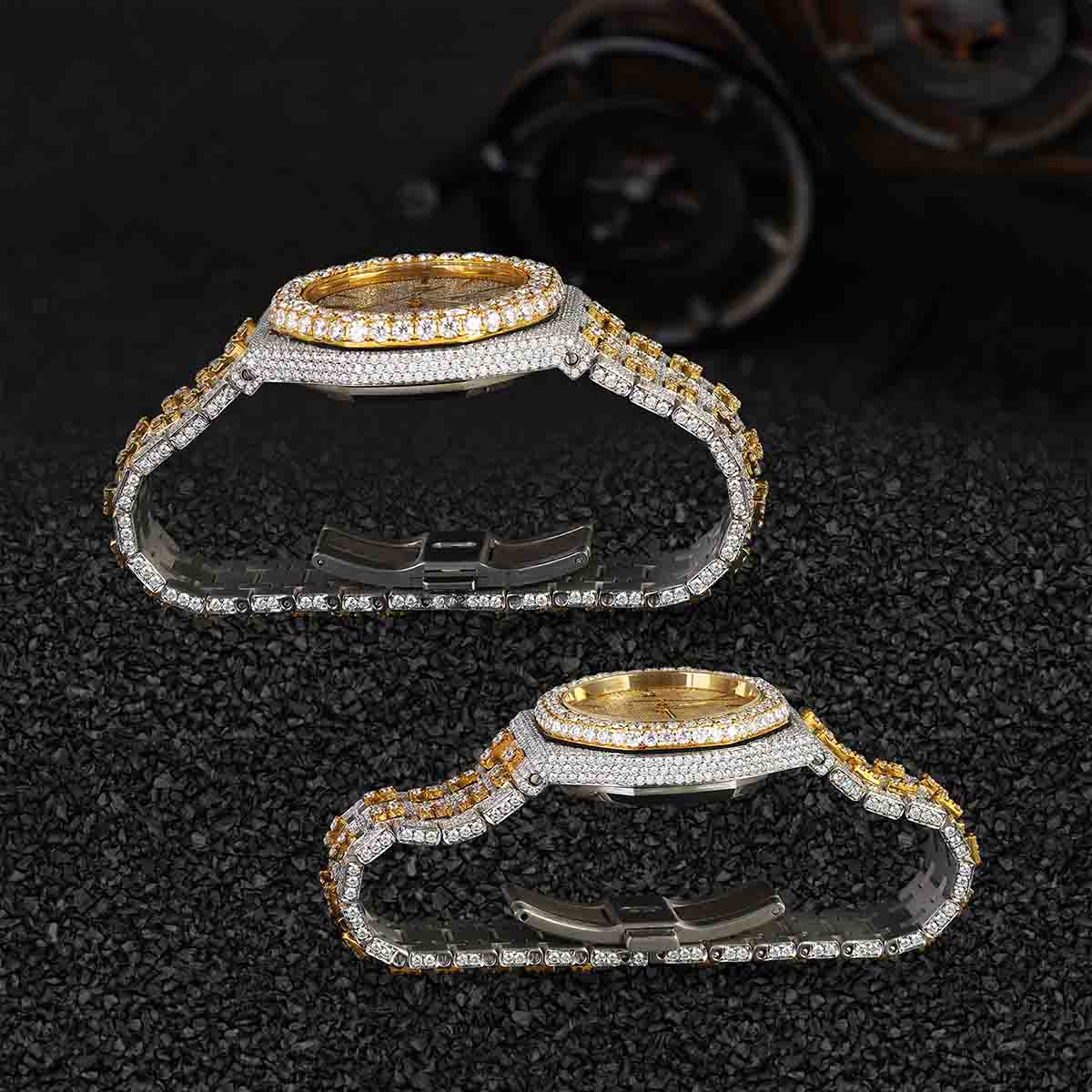 Audemars Piguet Watch Couple Iced Out Moissanite Diamond Gold Bust Down Hip Hop