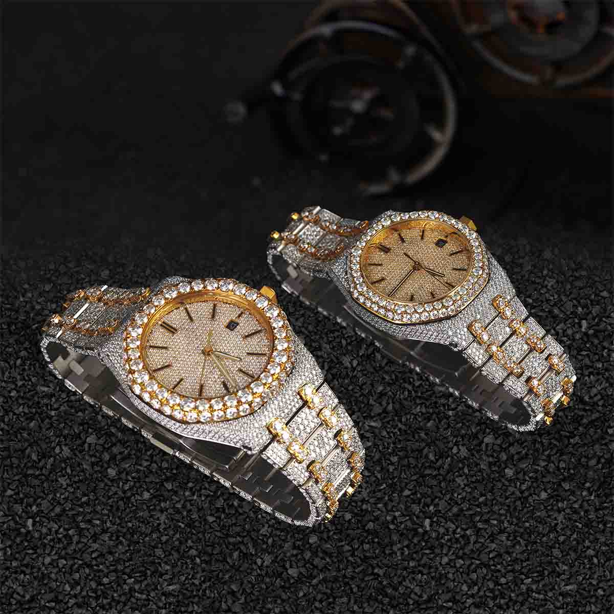 Audemars Piguet Watch Couple Iced Out Moissanite Diamond Gold Bust Down Hip Hop