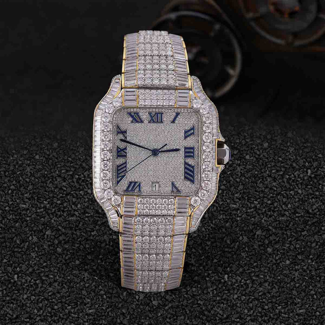 Santos De Cartier Iced Out Watch for Men Moissanite Bust Down Hip Hop
