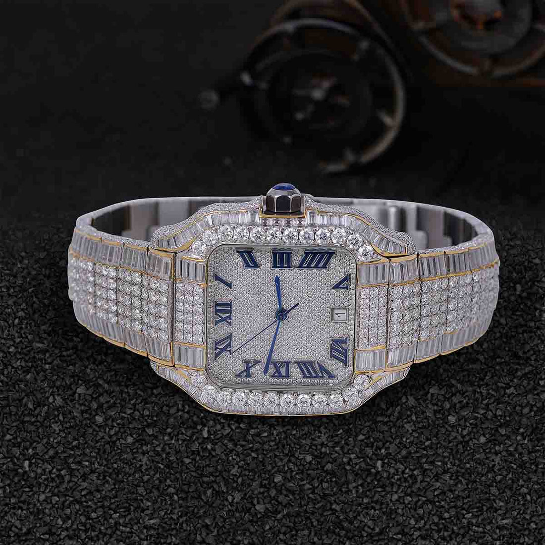 Santos De Cartier Iced Out Watch for Men Moissanite Bust Down Hip Hop