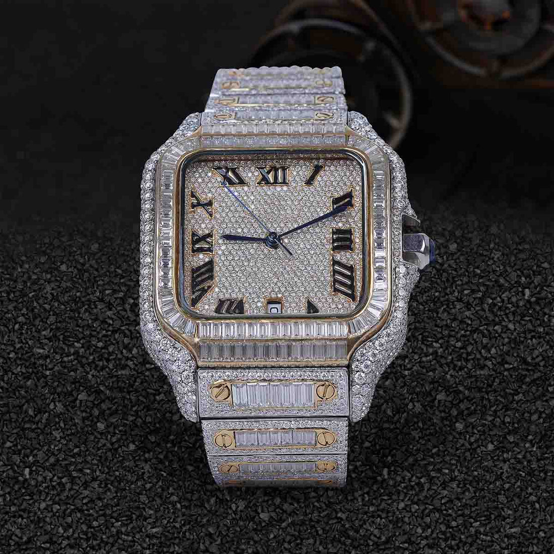 Santos De Cartier Iced Out Watch for Men Bling-out Moissanite Bust Down Hip Hop Two Tone