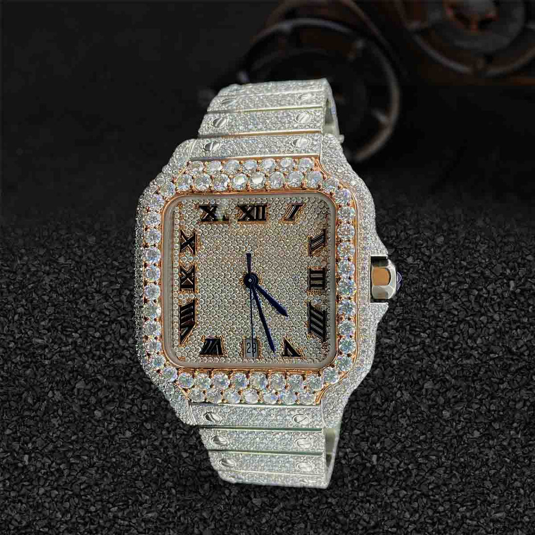 Santos de Cartier Watch for Men Moissanite Iced Out Bust Down Hip Hop