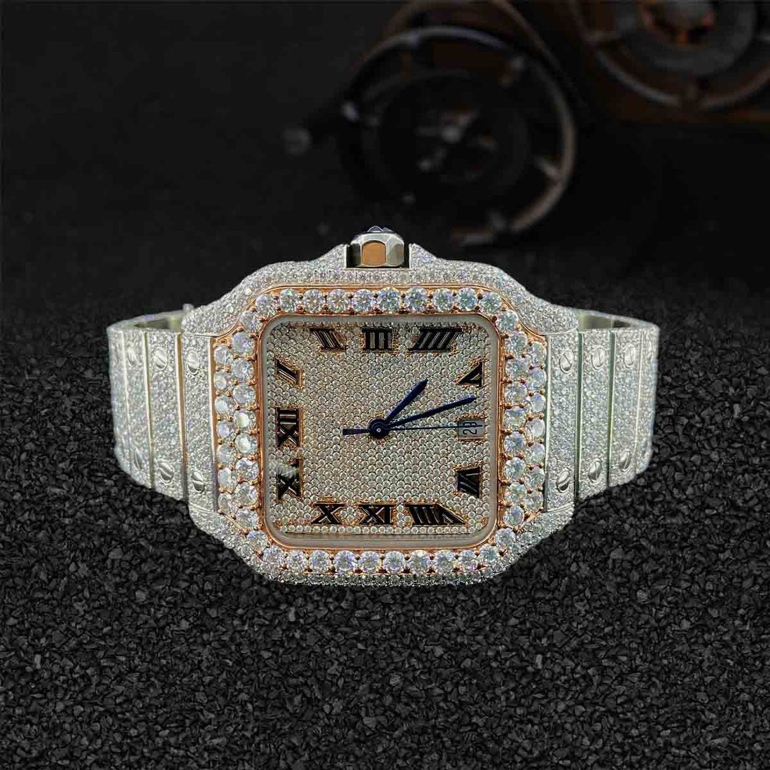 Santos de Cartier Watch for Men Moissanite Iced Out Bust Down Hip Hop