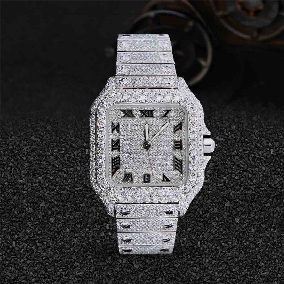 Santos de Carter Iced Out Watch for Men Moissanite Diamond Bling Hip Hop Jewelry Bust Down