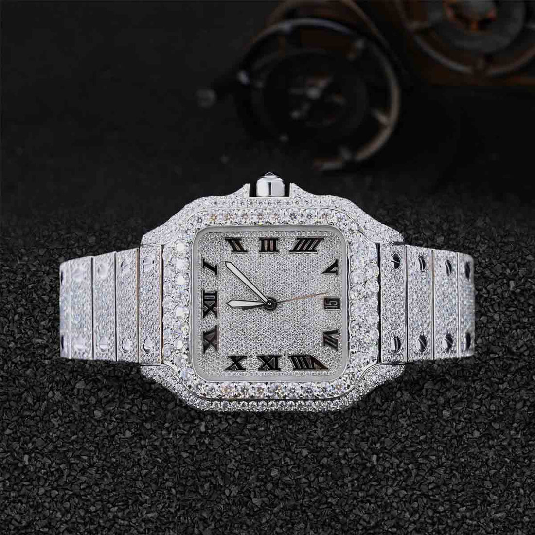 Santos de Carter Iced Out Watch for Men Moissanite Diamond Bling Hip Hop Jewelry Bust Down