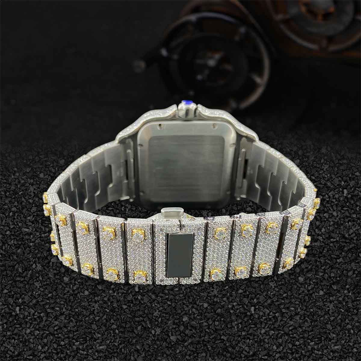 Iced Out Watch for Men Santos de Cartier Moissanite Diamond Arabic Dial Gold Bust Down Hip Hop Jewelry