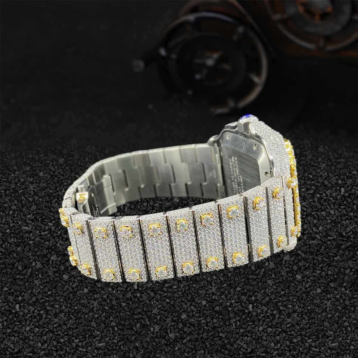 Iced Out Watch for Men Santos de Cartier Moissanite Diamond Arabic Dial Gold Bust Down Hip Hop Jewelry