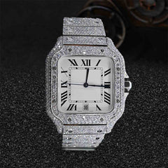 Roman White Dial Moissanite Iced Out Watch for Men Bust Down Jewelry