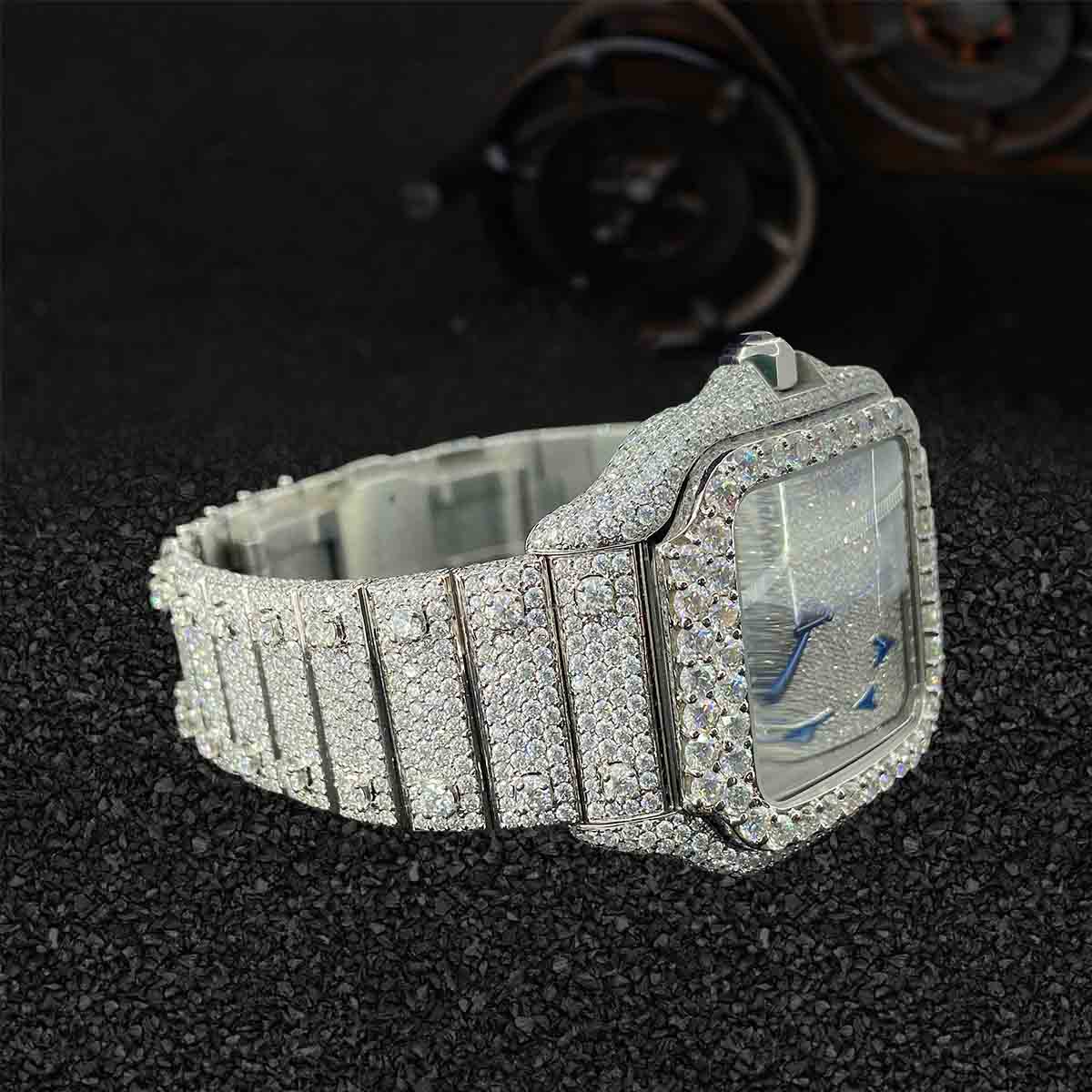 Iced Out Watch for Men Cartier Santos Arabic Dial Moissanite Diamond Bling Hip Hop Jewelry
