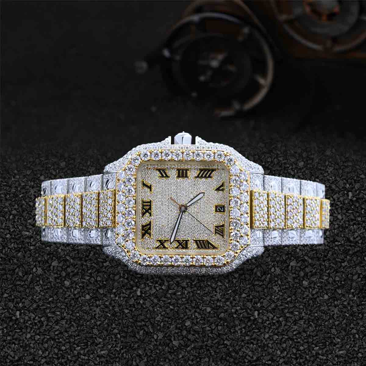 Hip Hop Bling Iced Out Watch for Men Moissanite Diamond Gold Bust Down Jewelry