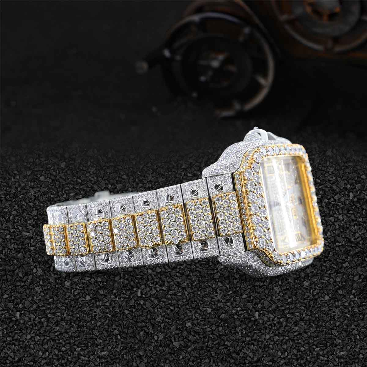 Hip Hop Bling Iced Out Watch for Men Moissanite Diamond Gold Bust Down Jewelry