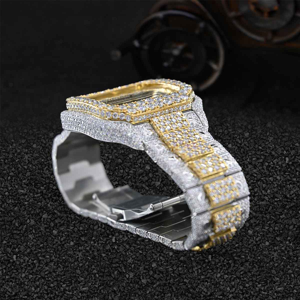 Hip Hop Bling Iced Out Watch for Men Moissanite Diamond Gold Bust Down Jewelry