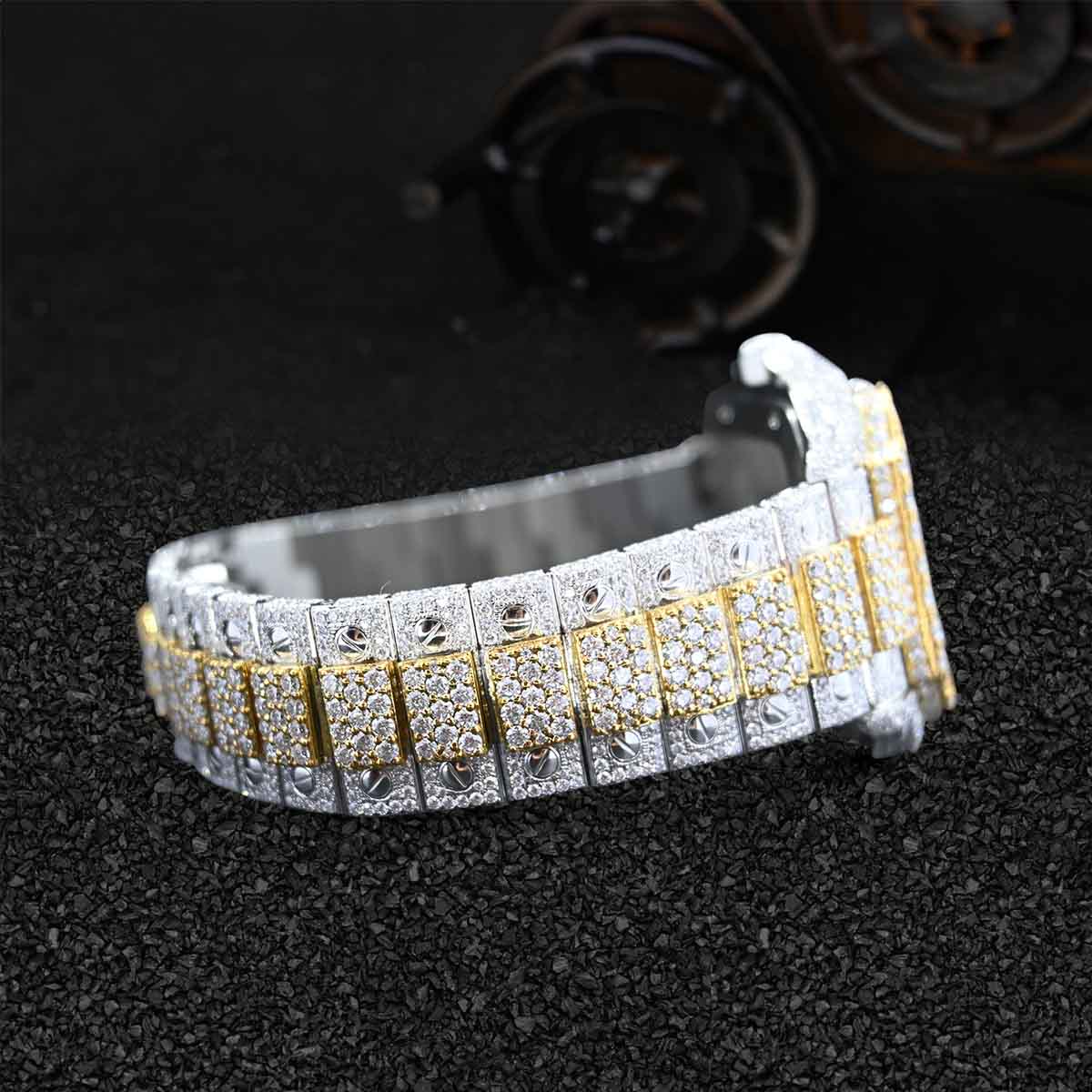 Hip Hop Bling Iced Out Watch for Men Moissanite Diamond Gold Bust Down Jewelry
