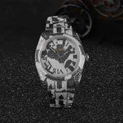 Black and White Moissanite Iced Out Watch 36 mm Dial Camouflage Pattern Bust Down Hip Hop Jewelry