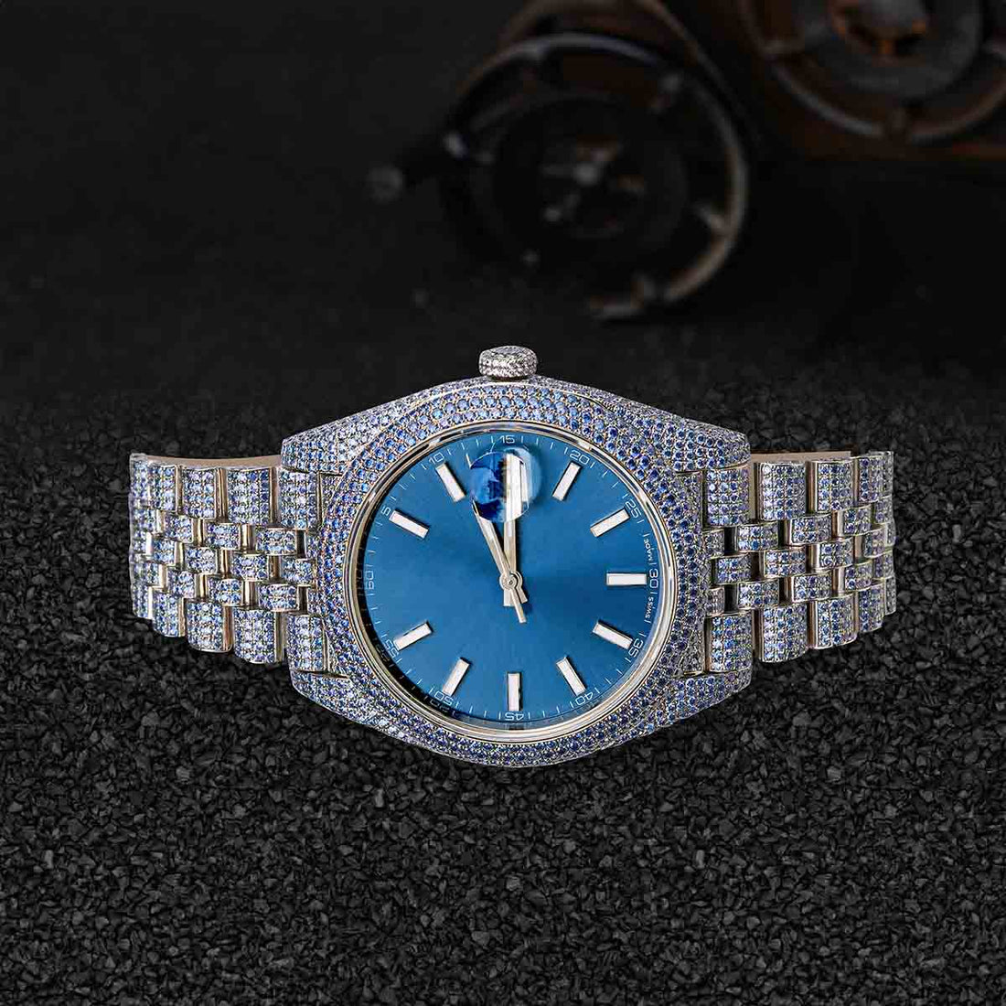 Rolex Watch for Women Blue Sunburst  Bust Down AAA CZ 41 mm Dial Hip Hop