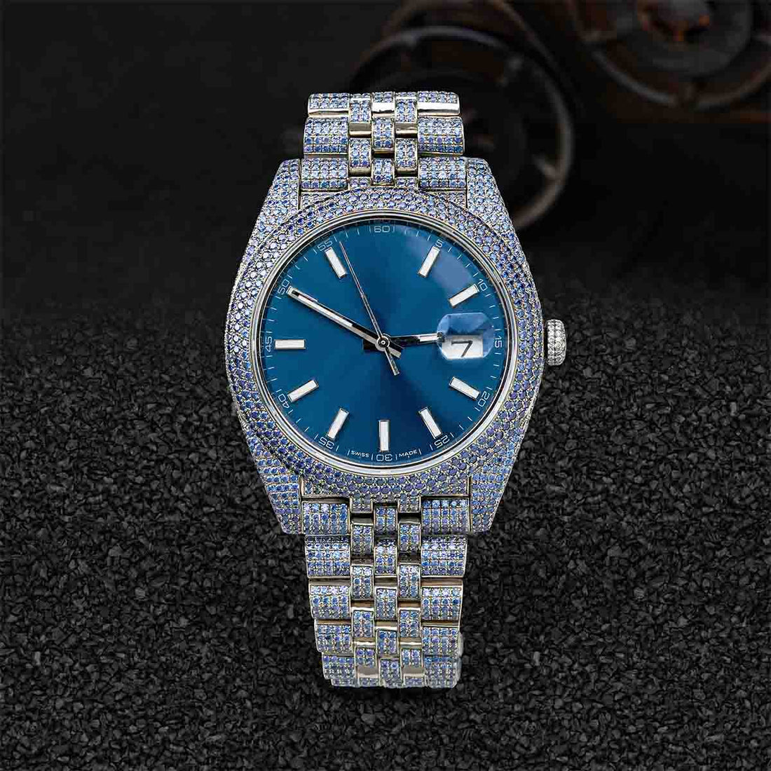 Rolex Watch for Women Blue Sunburst  Bust Down AAA CZ 41 mm Dial Hip Hop