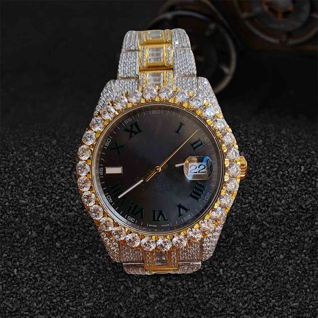 Rolex Iced Out Watch VVS1 24TCW Moissanite 41mm Grey Dial