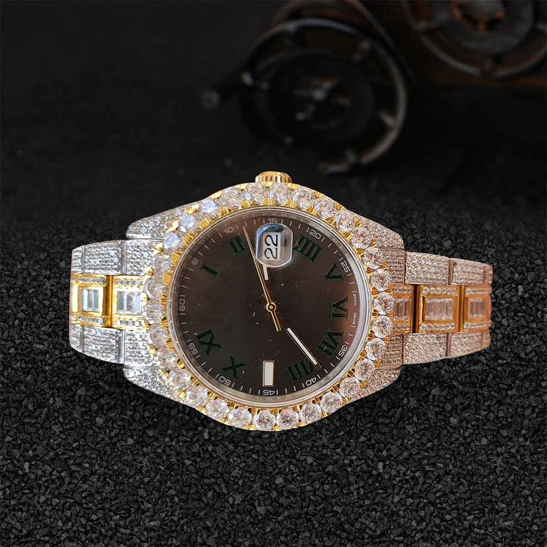 Rolex Iced Out Watch VVS1 24TCW Moissanite 41mm Grey Dial
