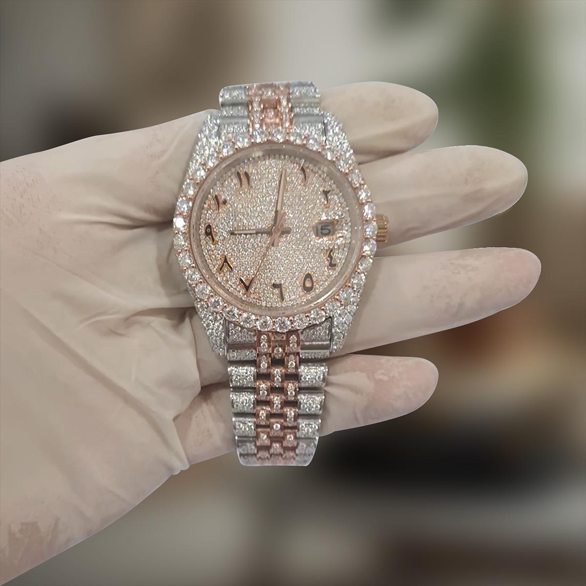 Moissanite Iced Out Rolex Watch for Women Jubilee Arabic 41mm Two Tone