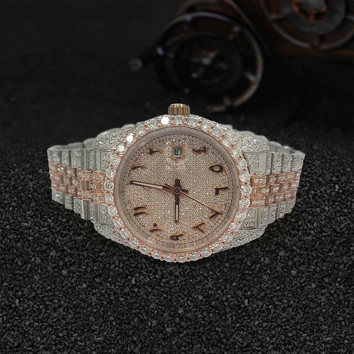 Moissanite Iced Out Rolex Watch for Women Jubilee Arabic 41mm Two Tone